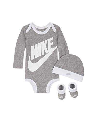 Nike Baby Langarm-Body, Mütze und Schühchen, 3-teiliges Set, grau, 6-12 Monate von Nike