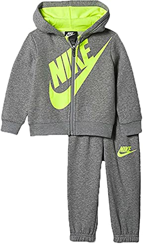 NIKE Children's Apparel Baby-Jungen Hoodie and Joggers 2-Piece Set Trainingsanzug, Dunkelgrau meliert/Volt, 18 Monate von Nike