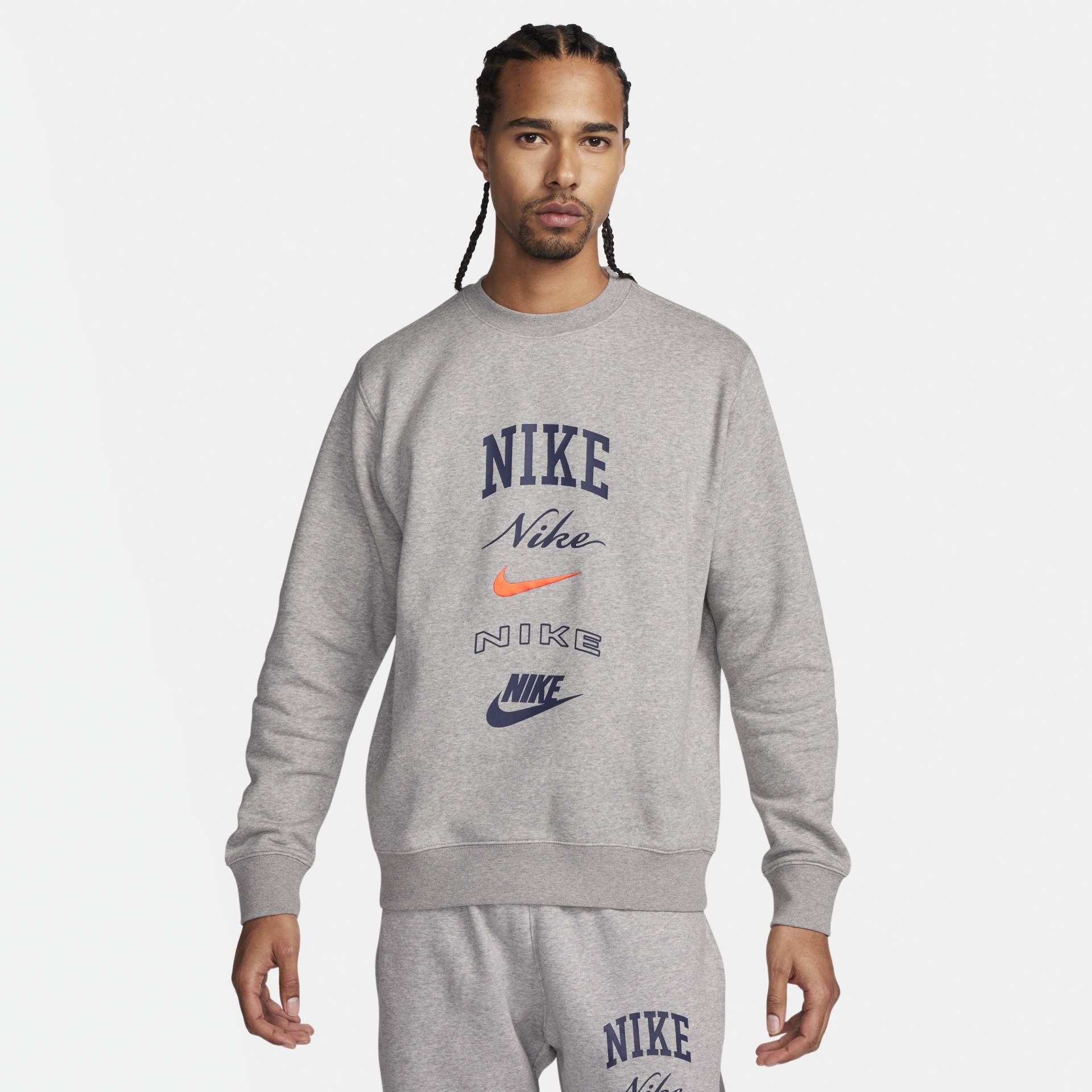 Nike Club Fleece Longsleeve Pullover mit Rundhalsausschnitt für Herren - Grau von Nike