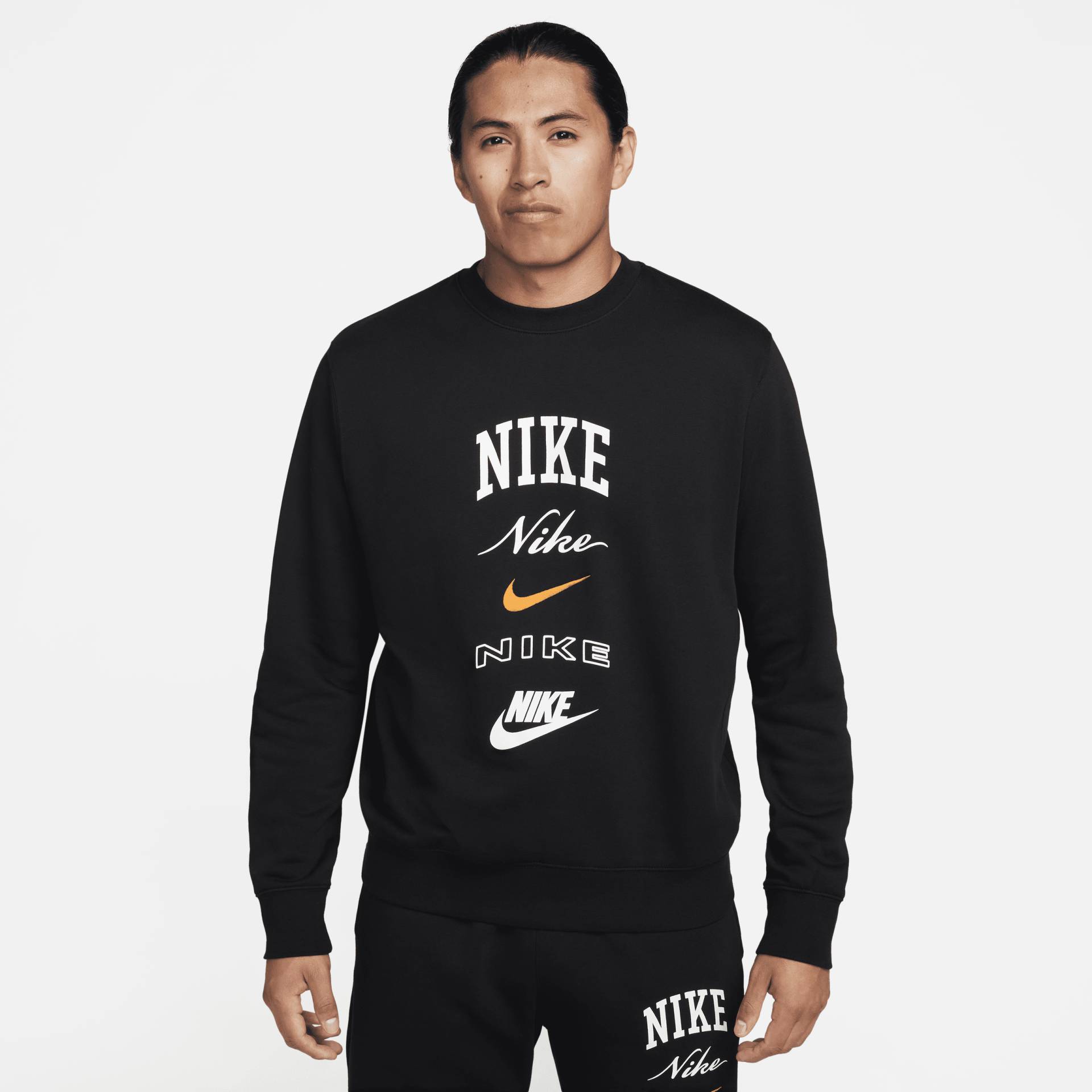 Nike Club Fleece Longsleeve Pullover mit Rundhalsausschnitt für Herren - Schwarz von Nike