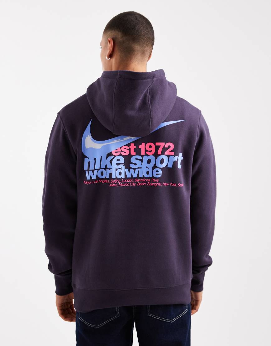 Nike - Club - Kapuzenpullover in Lila mit Sport-Print-Grau von Nike