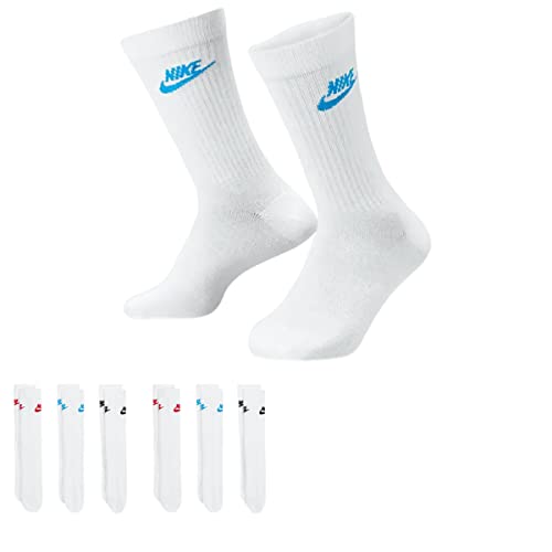 Nike DX5025-6 Paar Sportsocken - weiss/schwarz/Multicolor - Sportswear Everyday Essential CREW Socken 34/38/42/46/50 - Damen, Herren, Unisex, Farbe:Multicolor, Größe:38-42 von Nike