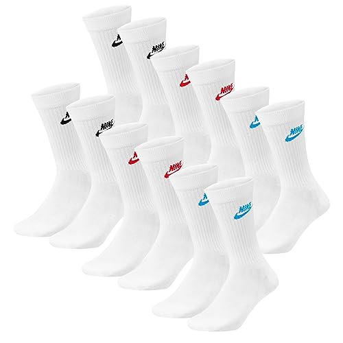 Nike DX5025-6 Paar Sportsocken - weiss/schwarz/Multicolor - Sportswear Everyday Essential CREW Socken 34/38/42/46/50 - Damen, Herren, Unisex, Farbe:Multicolor, Größe:42-46 von Nike