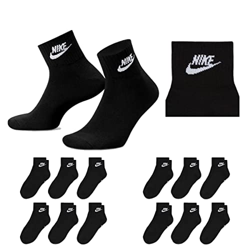 Nike DX5074 Everyday Essential Quater DRY-FIT Socke Knöchelhoch Weiß Schwarz Multi-Color, Farbe:12 Paar schwarz, Größe:34-38 von Nike
