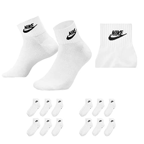 Nike DX5074 Everyday Essential Quater DRY-FIT Socke Knöchelhoch Weiß Schwarz Multi-Color, Farbe:12 Paar weiß, Größe:38-42 von Nike