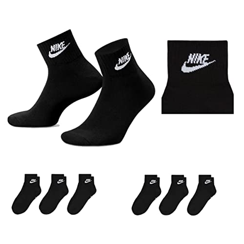 Nike DX5074 Everyday Essential Quater DRY-FIT Socke Knöchelhoch Weiß Schwarz Multi-Color, Farbe:6 Paar Schwarz, Größe:38-42 von Nike