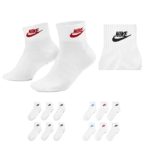 Nike DX5074 Everyday Essential Quater DRY-FIT Socke Knöchelhoch Weiß Schwarz Multi-Color, Farbe:6 Paar weiß 6 Paar Multi-Color, Größe:46-50 von Nike
