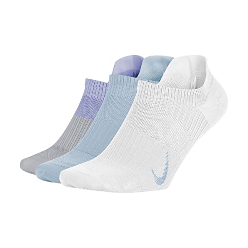 Nike Damen Everyday Plus Leichte Trainingssocken No-Show 3er-Pack, Helle Distel, Wolfgrau (Lapis), Himmelblau (leichte Distel), Weiß (Himmelblau), Medium von Nike