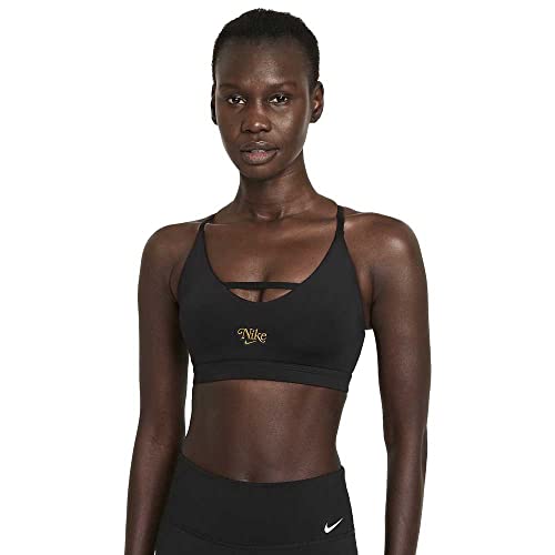 Nike Damen Indy Strapy Sport-BH, Black/Metallic Gold, XS von Nike