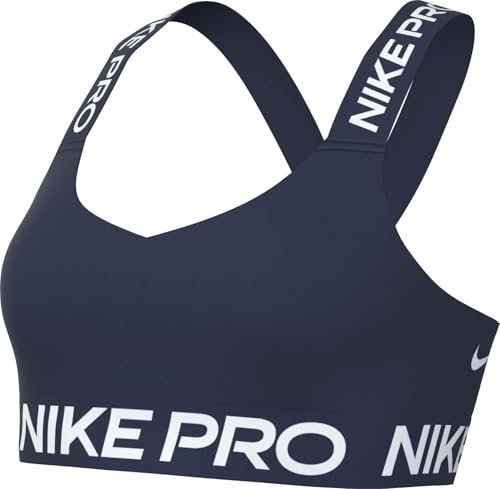 Nike Damen Pro Ungepolsterter Sport Leichtem Halt BH, Midnight Navy/Midnight Navy/Wh, XL von Nike