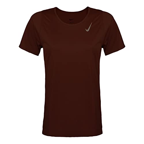Nike Damen T-Shirt Trainingsshirt Laufshirt Dri-FIT Race Kurzarm-Laufoberteil, Farbe:Braun, Artikel:-273 Bronze Eclipse/Reflective Silver, Größe:XL von Nike