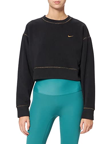 Nike Damen W Nk Icnclsh FLC Thrma Top Gd Sweatshirt, Black/Metallic Gold, S von Nike