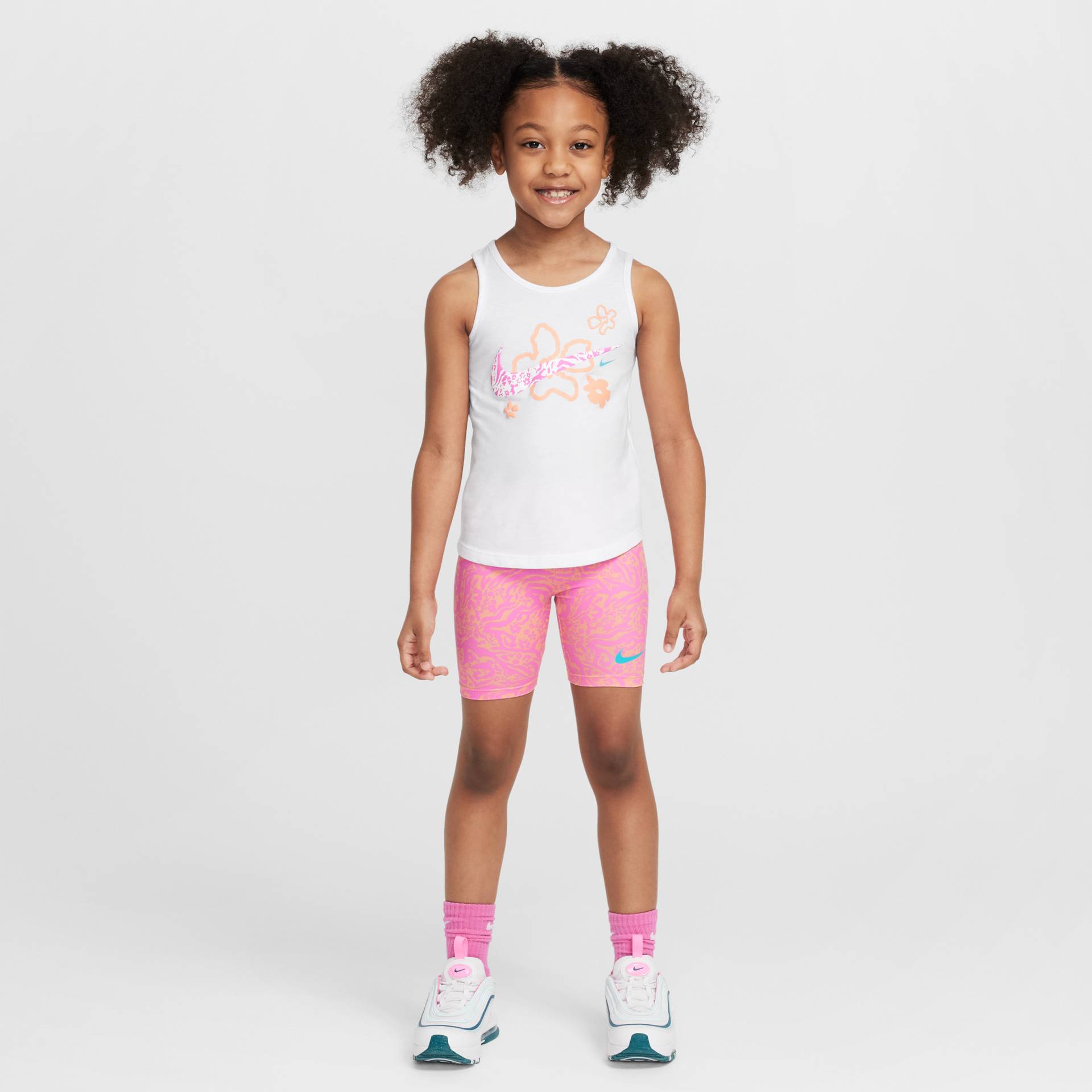 Nike Dri-FIT 2-teiliges Wild Flower Bike Shorts-Set mit Print (jüngere Kinder) - Orange von Nike