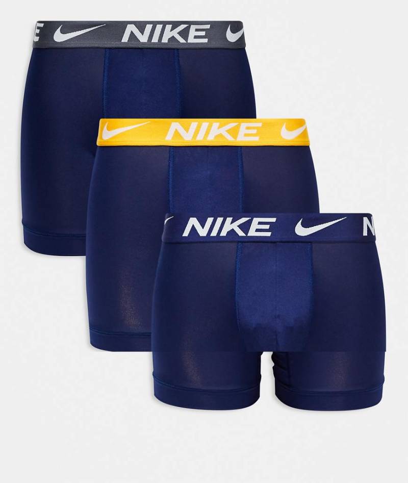 Nike - Dri-FIT Essential - 3er-Pack Boxershorts aus Mikrofaser in Marineblau mit Kontrast-Bund von Nike