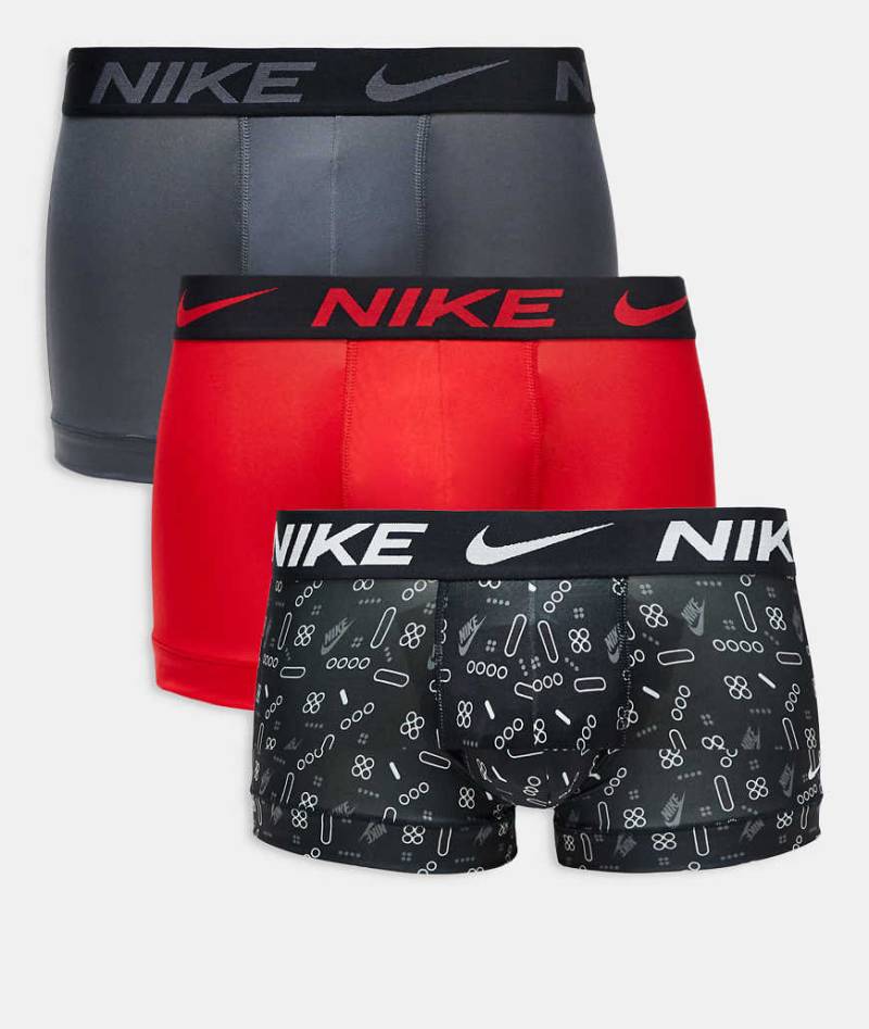 Nike - Dri-FIT Essential - 3er-Pack Unterhosen aus Mikrofaser in Schwarz mit Print/Rot/Grau von Nike