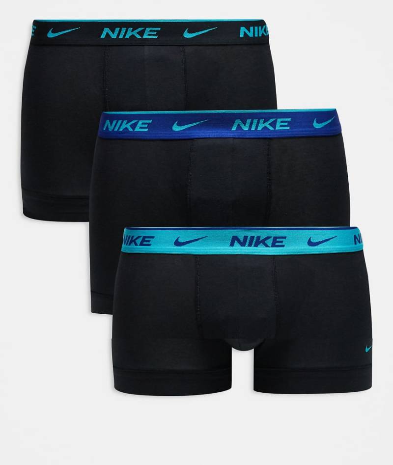 Nike - Dri-FIT Essential - 3er-Pack Unterhosen aus Mikrofaser in Schwarz mit blauem Bund von Nike