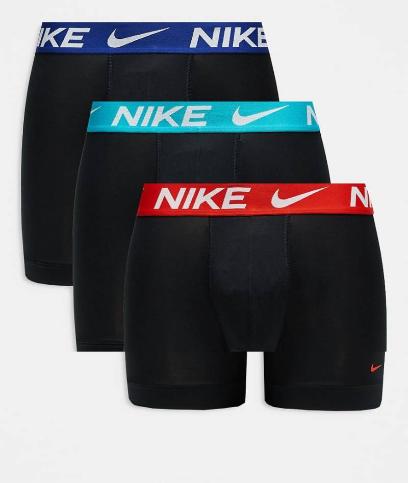 Nike - Dri-FIT Essential Microfibre - 3er-Pack eng geschnittene Boxershorts in Schwarz mit farblich abgesetztem Bund von Nike