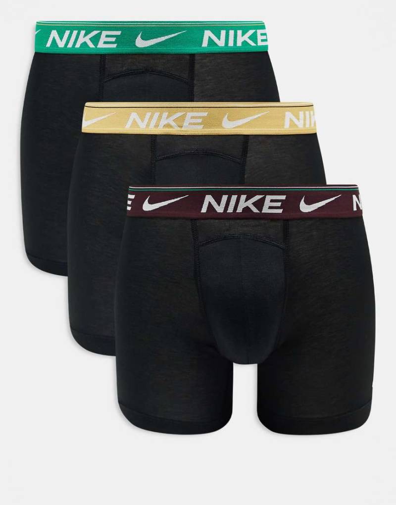 Nike - Dri-FIT Ultra Comfort - 3er-Pack Boxershorts mit farbigem Bund in Grün/Gold/Burgunderrot-Schwarz von Nike