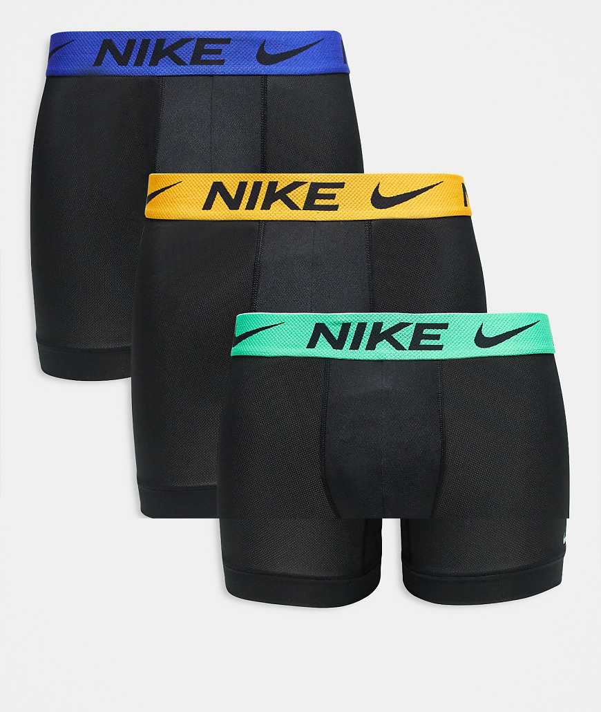 Nike - Elite Breathe - 3er-Pack Boxer-Unterhosen in Schwarz mit farbigem Bund in Grün/Orange/Blau von Nike