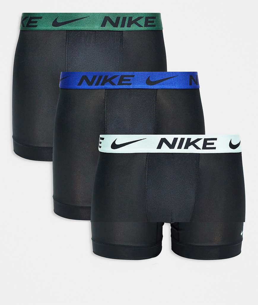 Nike - Essential - 3er-Pack Boxershorts aus Mikrofaser in Schwarz mit farbigem Bund in Blau/Minzgrün/Grün von Nike