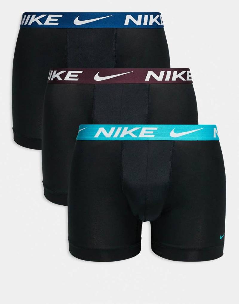 Nike - Essential - 3er-Pack Boxershorts aus Mikrofaser mit farbigem Bund in Blau/Marineblau/Burgunderrot-Schwarz von Nike