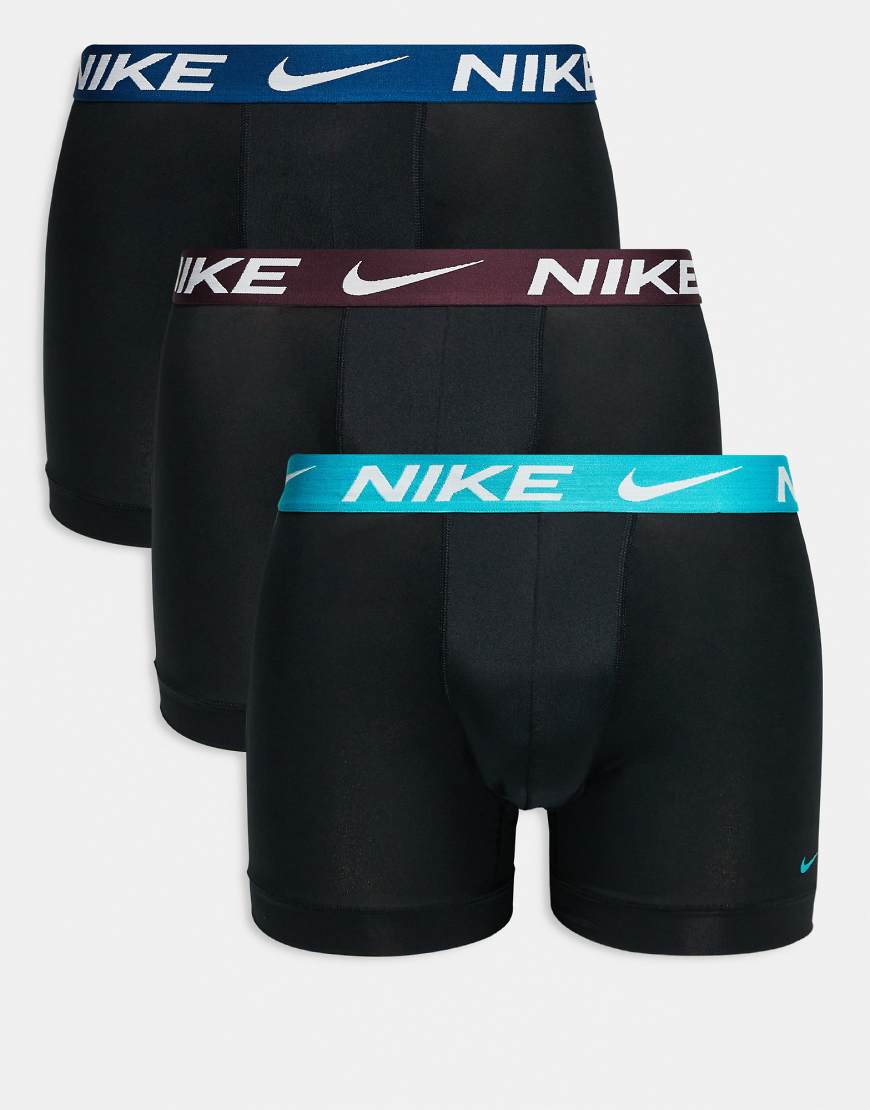Nike - Essential - 3er-Pack Boxershorts aus Mikrofaser mit farbigem Bund in Blau/Marineblau/Burgunderrot-Schwarz von Nike