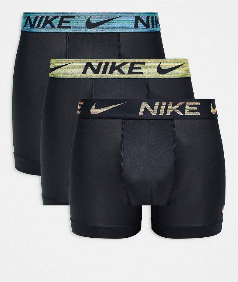 Nike - Essential - 3er-Pack Boxershorts aus Mikrofaser mit farbigem Bund in Grün/Khaki/Blau-Schwarz von Nike