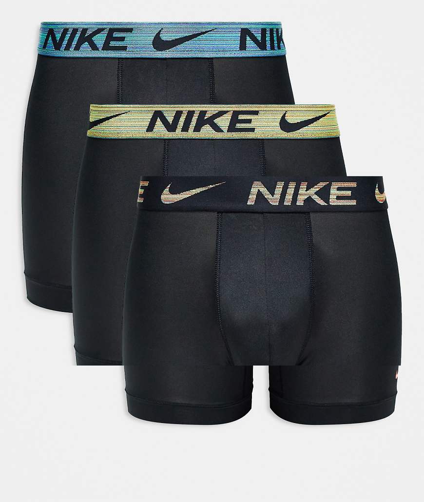 Nike - Essential - 3er-Pack Boxershorts aus Mikrofaser mit farbigem Bund in Grün/Khaki/Blau-Schwarz von Nike