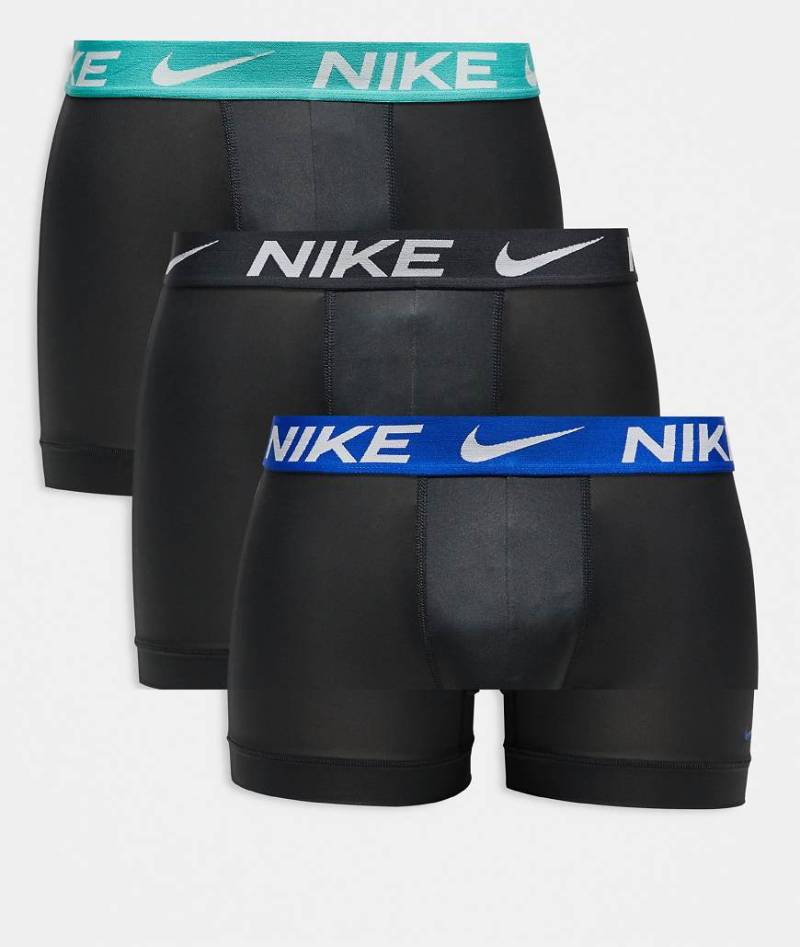 Nike - Essential - 3er-Pack Boxershorts aus Mikrofaser mit farbigem Bund in Pastellblau, Schwarz und Blau von Nike