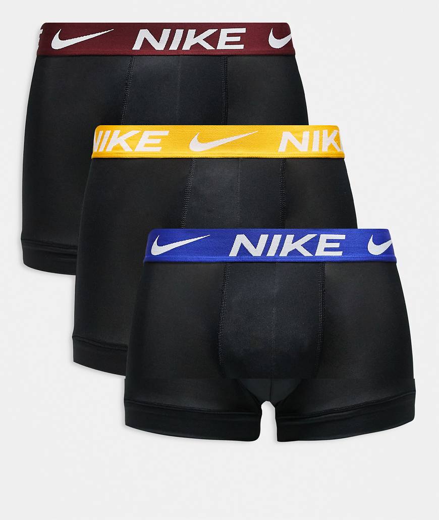 Nike - Essential - 3er-Pack Unterhosen aus Mikrofaser in Schwarz mit Bund in Burgunderrot/Blau/Gelb von Nike