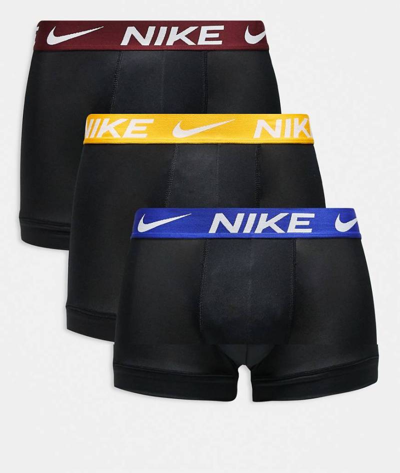 Nike - Essential - 3er-Pack Unterhosen aus Mikrofaser in Schwarz mit Bund in Burgunderrot/Blau/Gelb von Nike