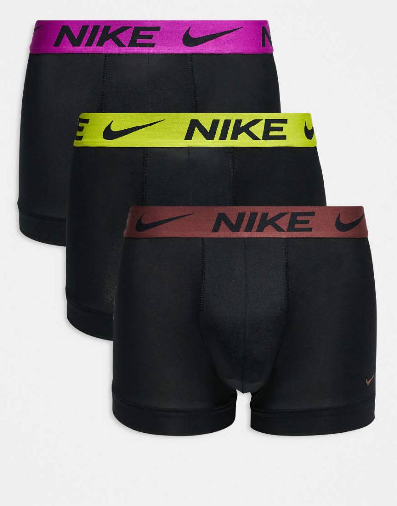 Nike - Essential - 3er-Pack Unterhosen aus Mikrofaser in Schwarz mit Bund in Pink/Braun/Gelb von Nike