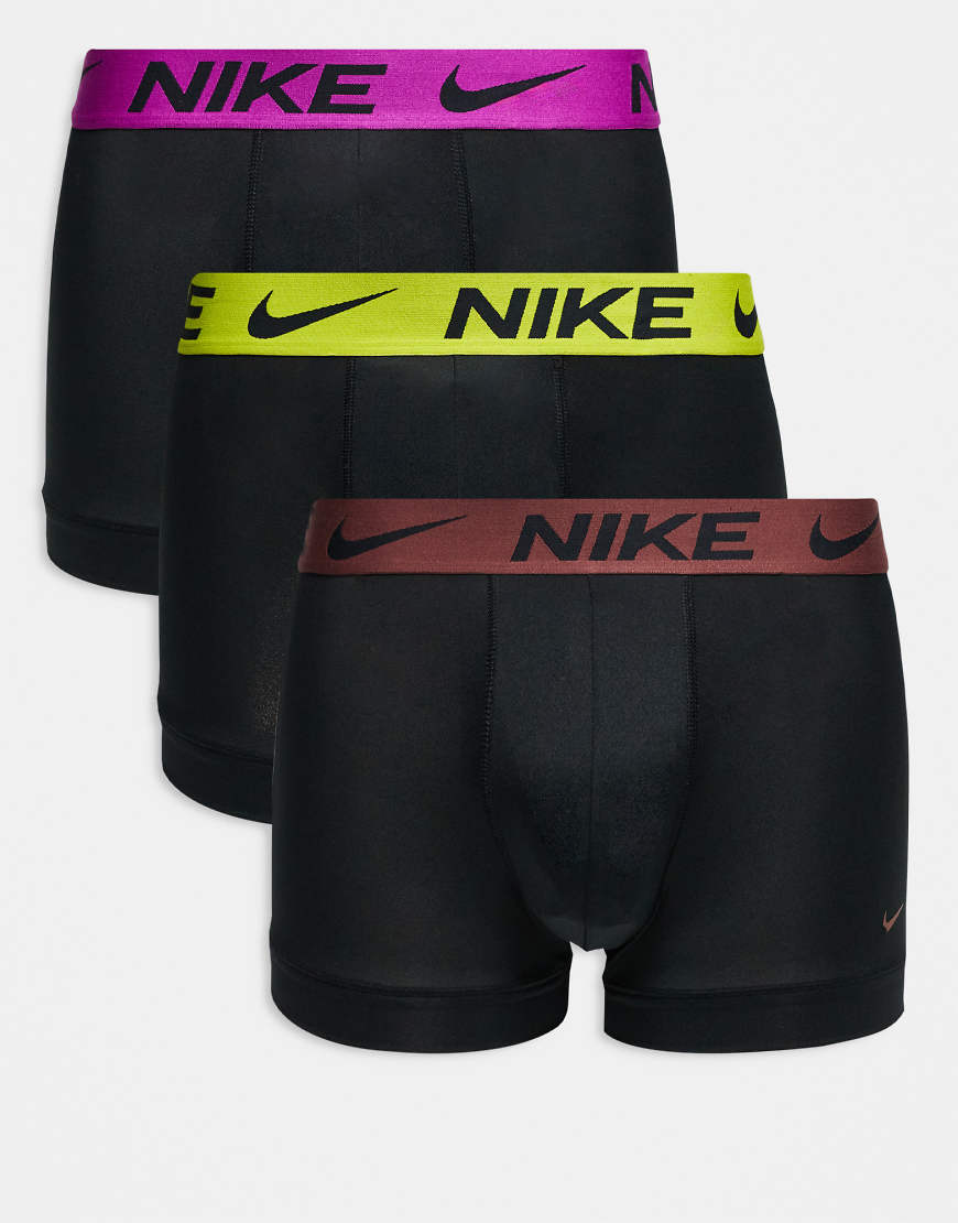Nike - Essential - 3er-Pack Unterhosen aus Mikrofaser in Schwarz mit Bund in Pink/Braun/Gelb von Nike