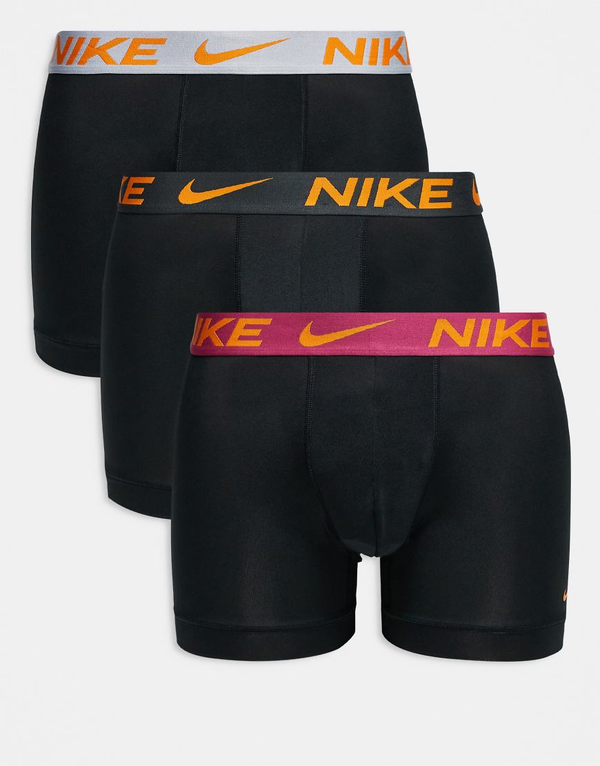 Nike - Essential Microfibre - 3er-Pack Boxershorts in Schwarz mit farbigem Bund in Anthrazit/Grau/Rosa von Nike