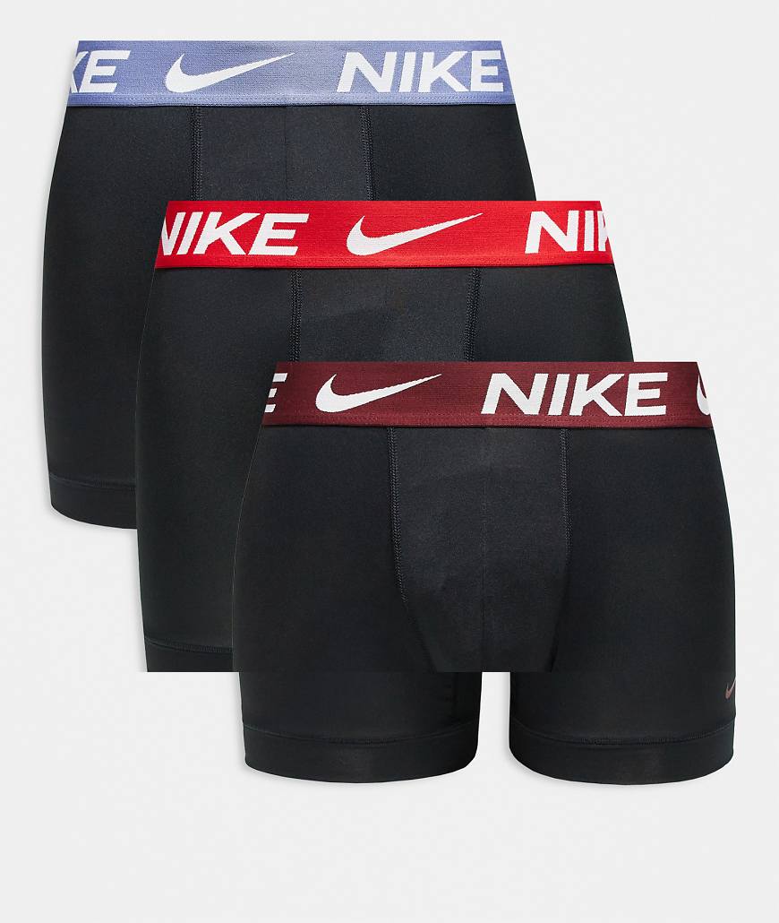 Nike - Essential Microfibre - 3er-Pack Boxershorts in Schwarz mit farbigem Bund in Flieder/Rot/Braun von Nike