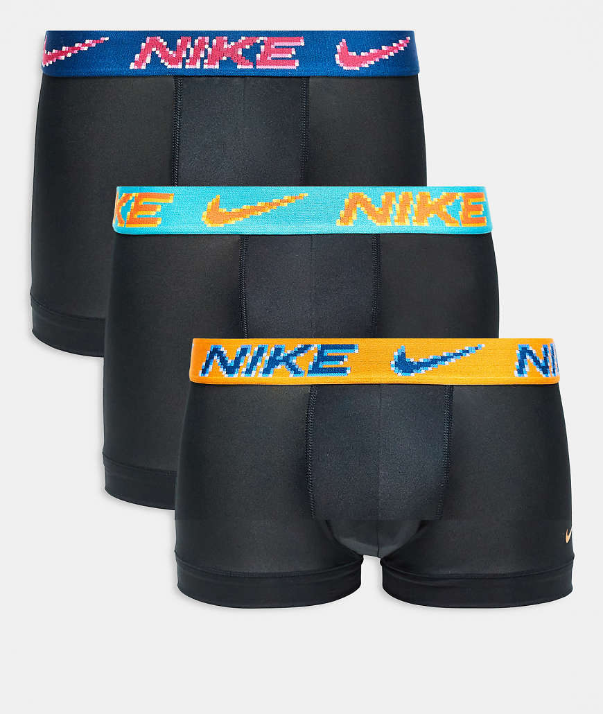 Nike - Essential Microfibre - 3er-Pack Unterhosen in Schwarz mit farbigem Bund in Marineblau, Orange und Blau von Nike