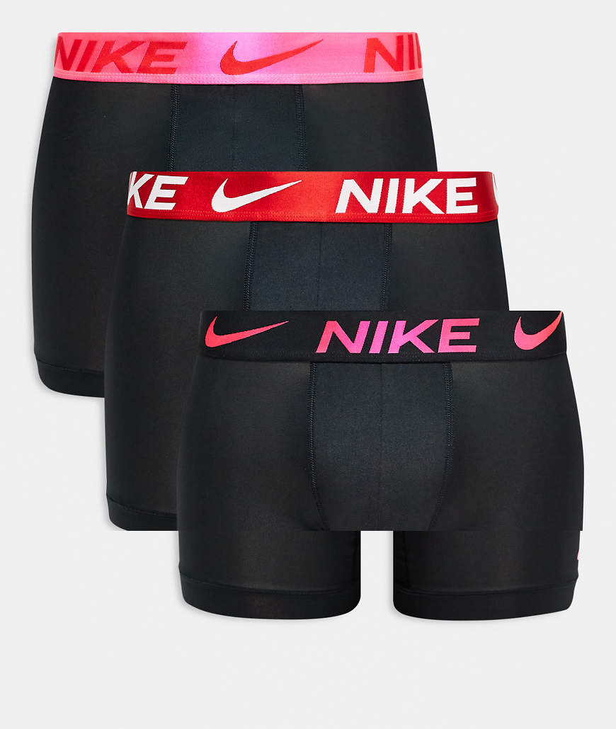 Nike - Essential Microfibre - 3er-Pack eng geschnittene Boxershorts mit buntem Bund in Rot/Rosa/Schwarz von Nike
