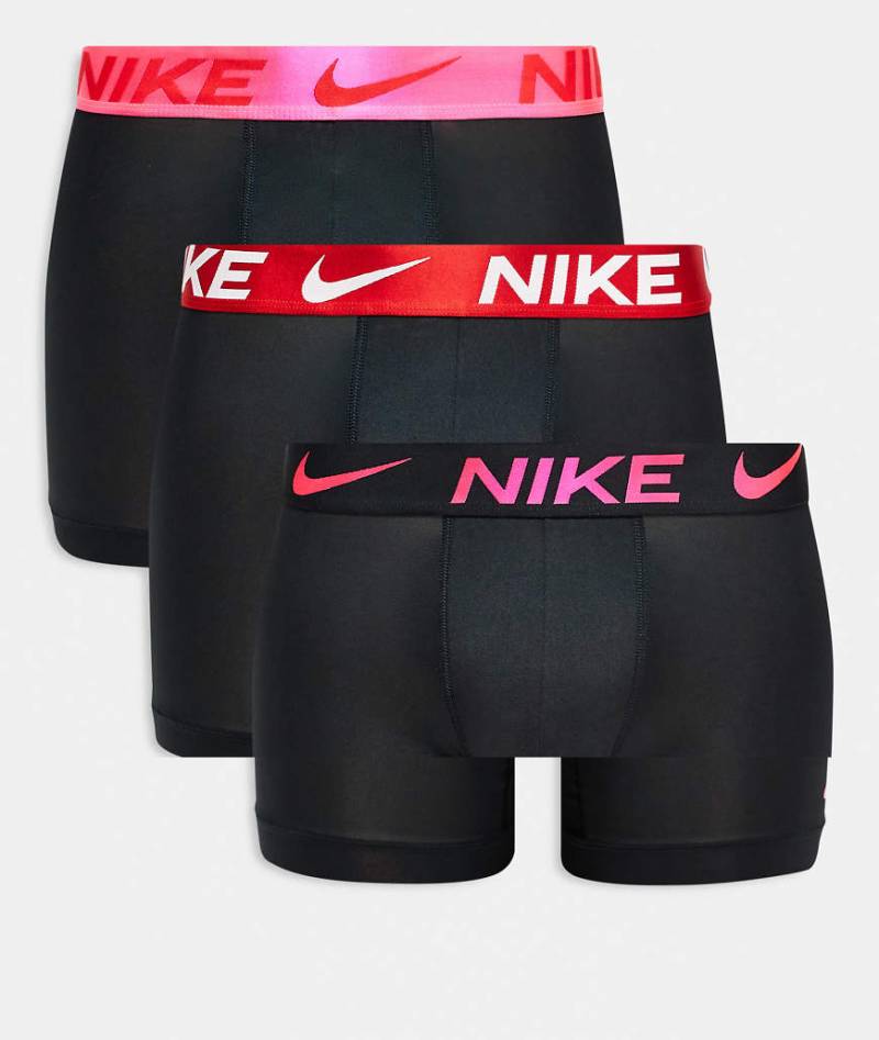 Nike - Essential Microfibre - 3er-Pack eng geschnittene Boxershorts mit buntem Bund in Rot/Rosa/Schwarz von Nike