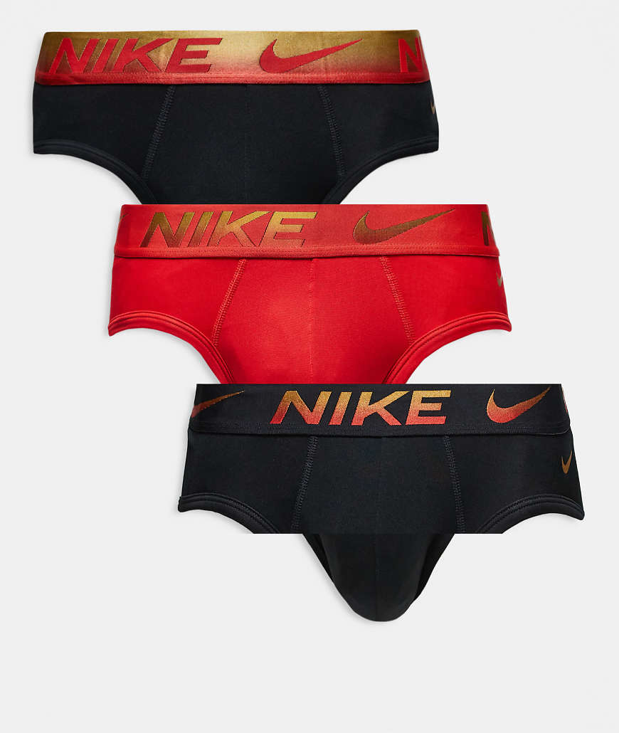 Nike - Essential Microfibre - 3er-Pack mehrfarbige Hüft-Slips mit farbigem Bund in Schwarz und Rot von Nike