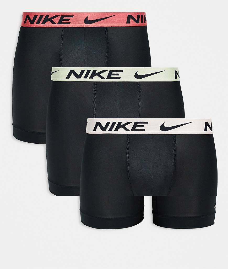 Nike - Essentials - 3er-Pack Boxershorts in Schwarz mit farbigem Bund in Rosa, Olivgrün und Weiß von Nike