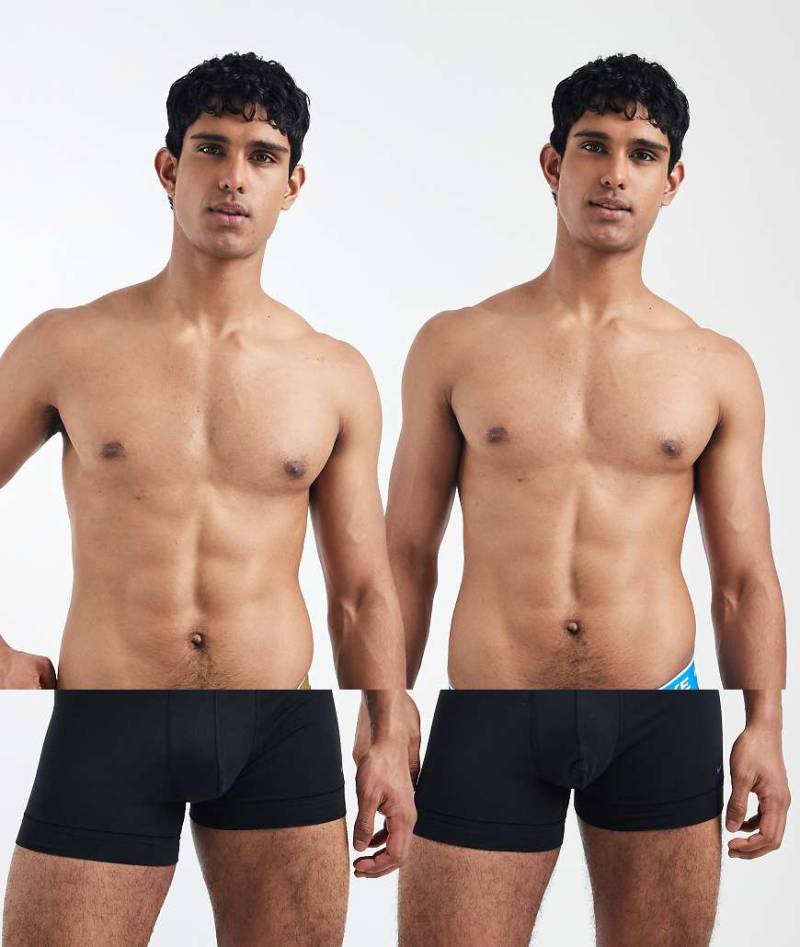 Nike - Everyday - 2er-Pack Trunk-Unterhosen aus Baumwoll-Stretch in Schwarz mit farbigem Bund in Olivgrün / Blau von Nike