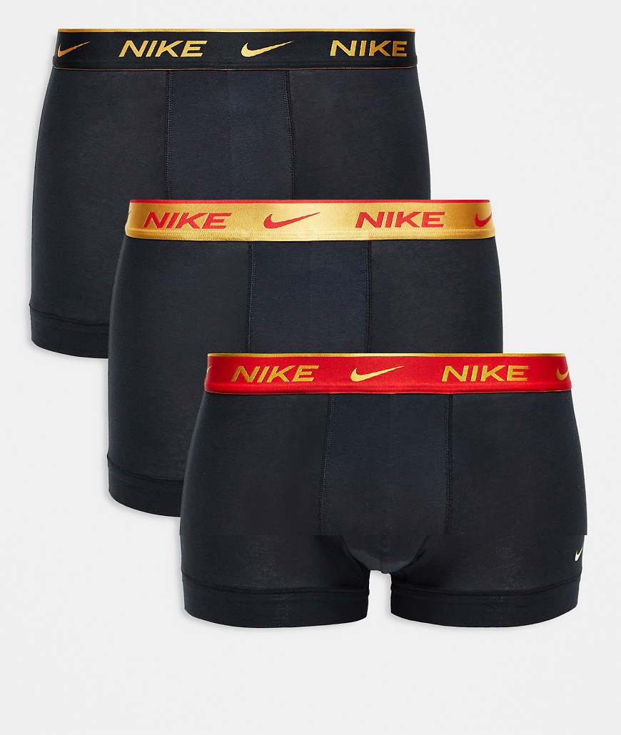 Nike - Everyday - 3er-Pack Unterhosen aus Baumwoll-Stretch in Schwarz mit farbigem Bund in Schwarz/Gold/Rot von Nike