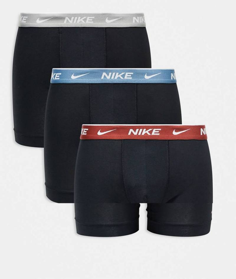 Nike - Everyday Cotton Stretch - 3er-Pack Boxershorts in Schwarz mit Bund in Kontrastfarbe von Nike