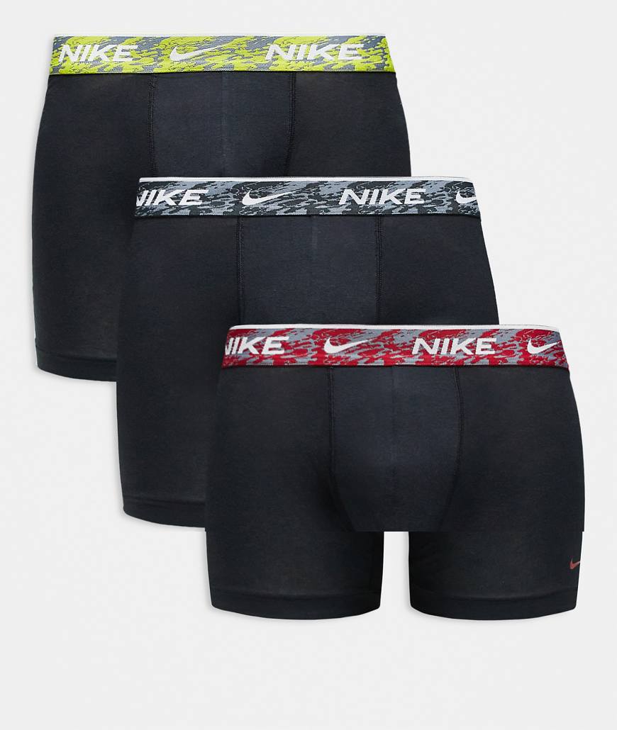 Nike - Everyday Cotton Stretch - 3er-Pack Boxershorts in Schwarz mit buntem Grafik-Bund in Gelb/Grau/Rot von Nike