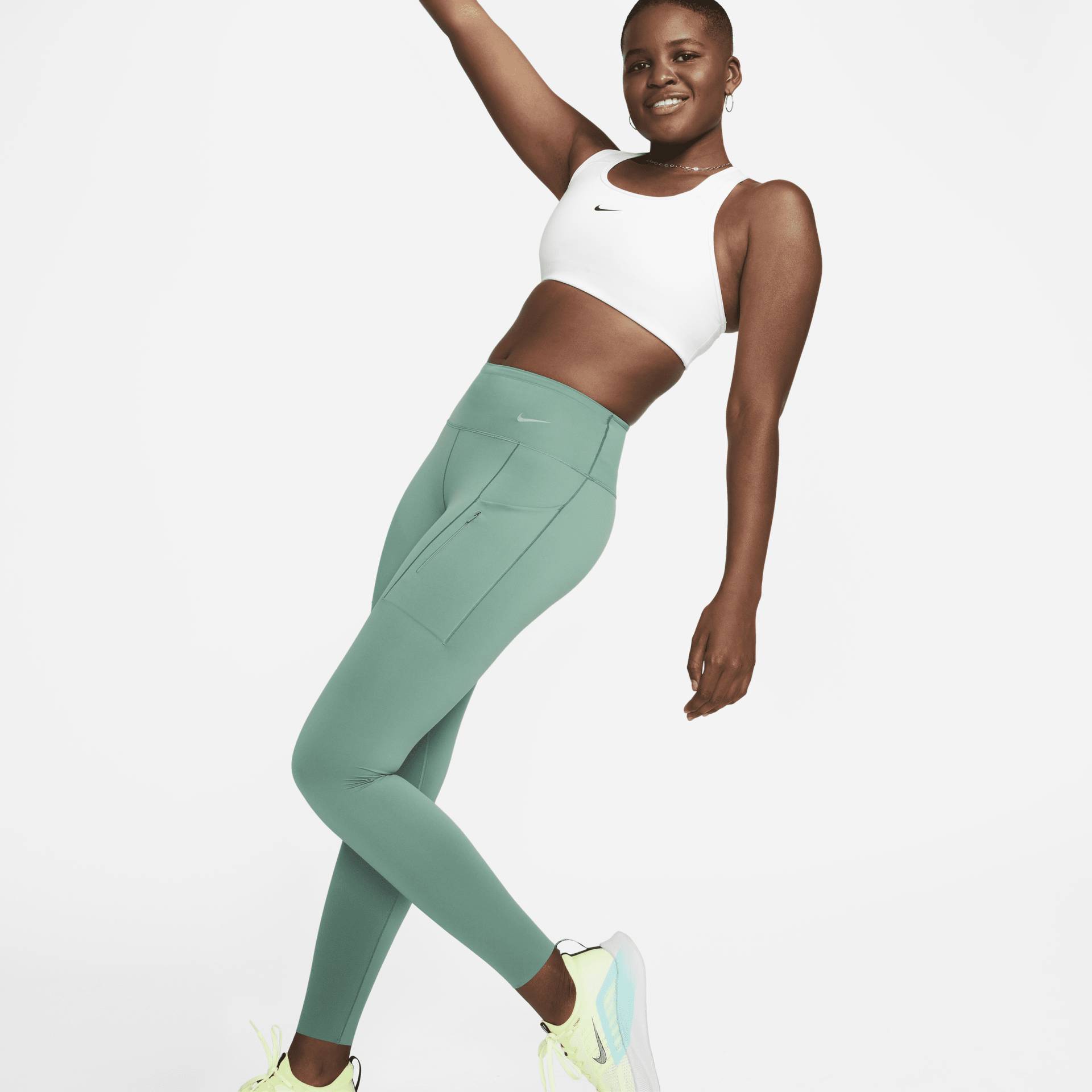 Nike Go Leggings in voller Länge mit starkem Halt, mittelhohem Bund und Taschen für Damen - Grün von Nike