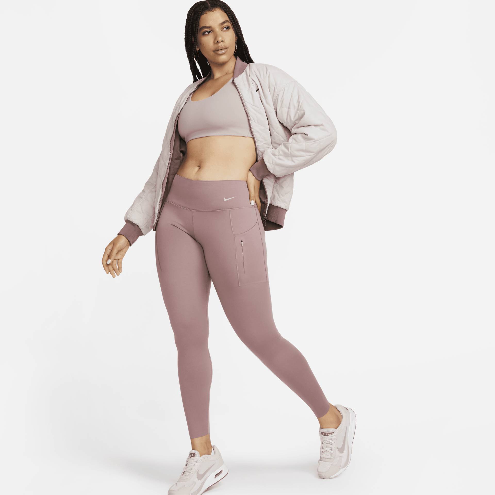 Nike Go Leggings in voller Länge mit starkem Halt, mittelhohem Bund und Taschen für Damen - Lila von Nike