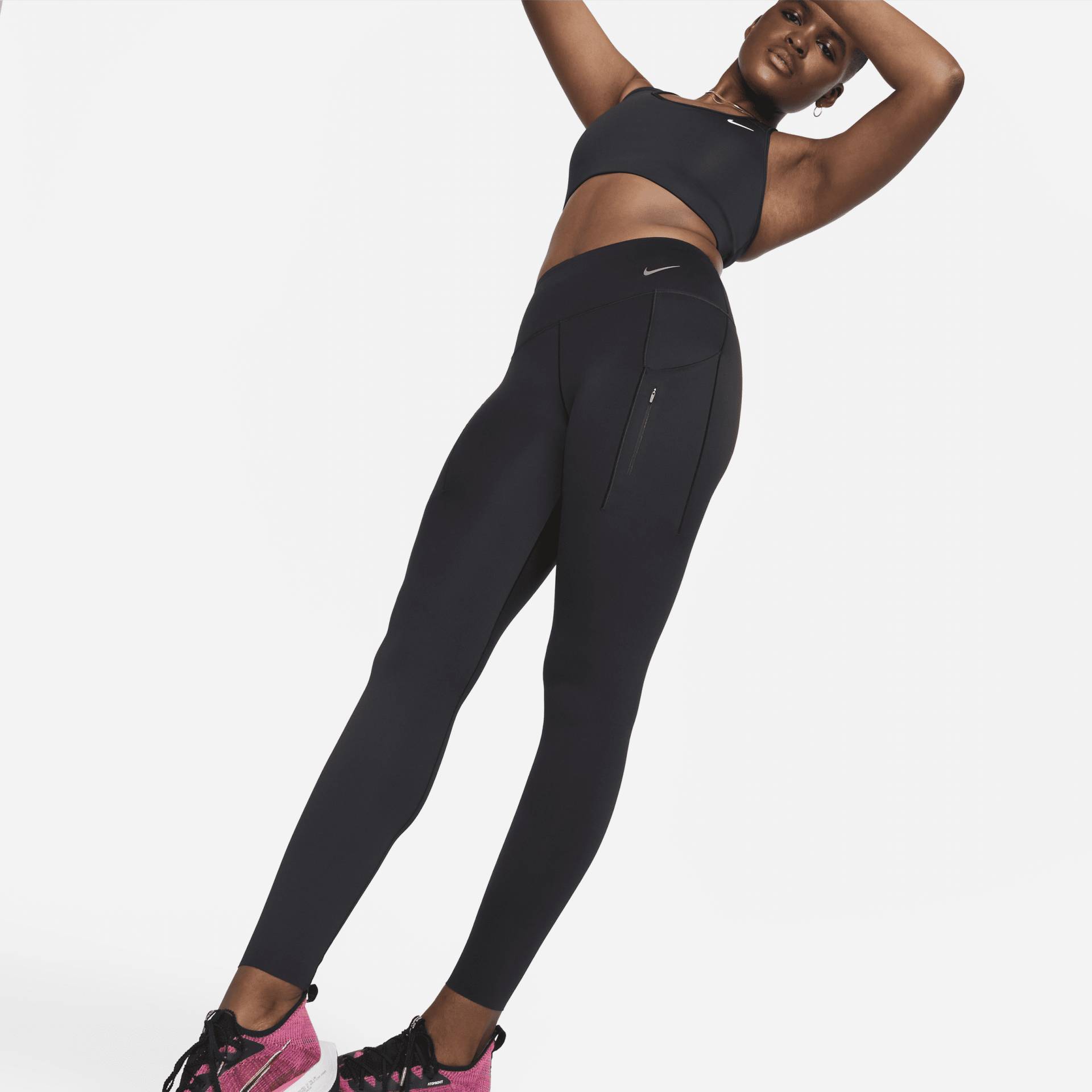 Nike Go Leggings in voller Länge mit starkem Halt, mittelhohem Bund und Taschen für Damen - Schwarz von Nike