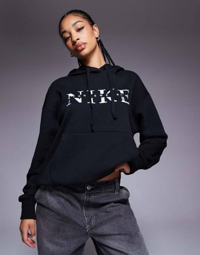Nike - Gym Life - Oversize-Kapuzenpullover in Schwarz mit Swoosh-Grafiklogo von Nike