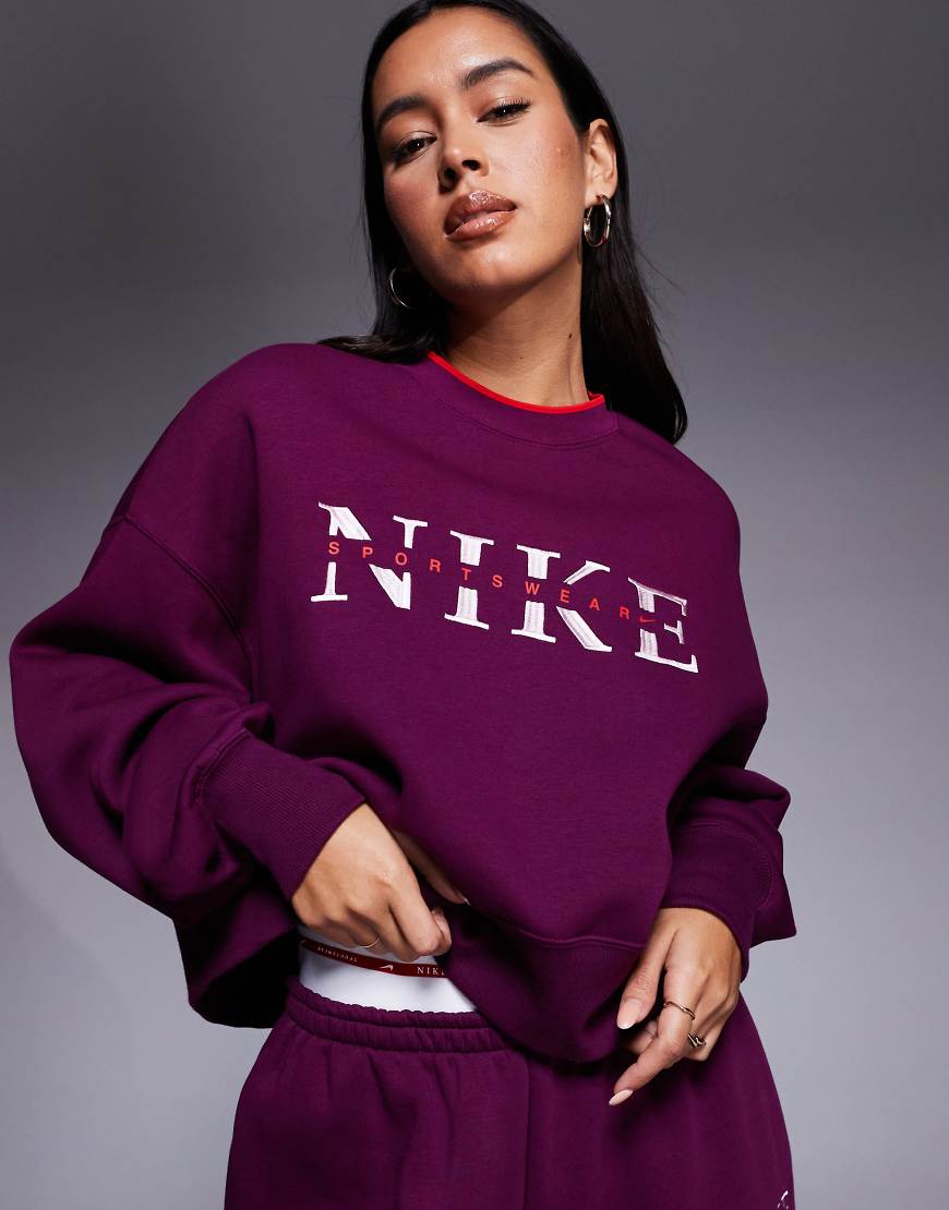 Nike - Gym Life Swoosh - Super-Oversize-Sweatshirt in Burgunderrot mit Print von Nike
