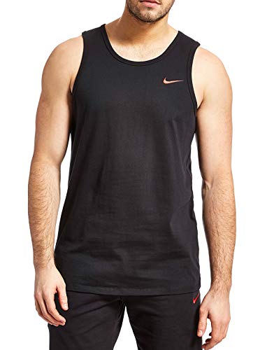 Nike Herren Unterhemden Mens Vest Swoosh Sleeveless Tank Top Cotton Black Navy S M L XL New 823645 010 451 (L, Black) von Nike